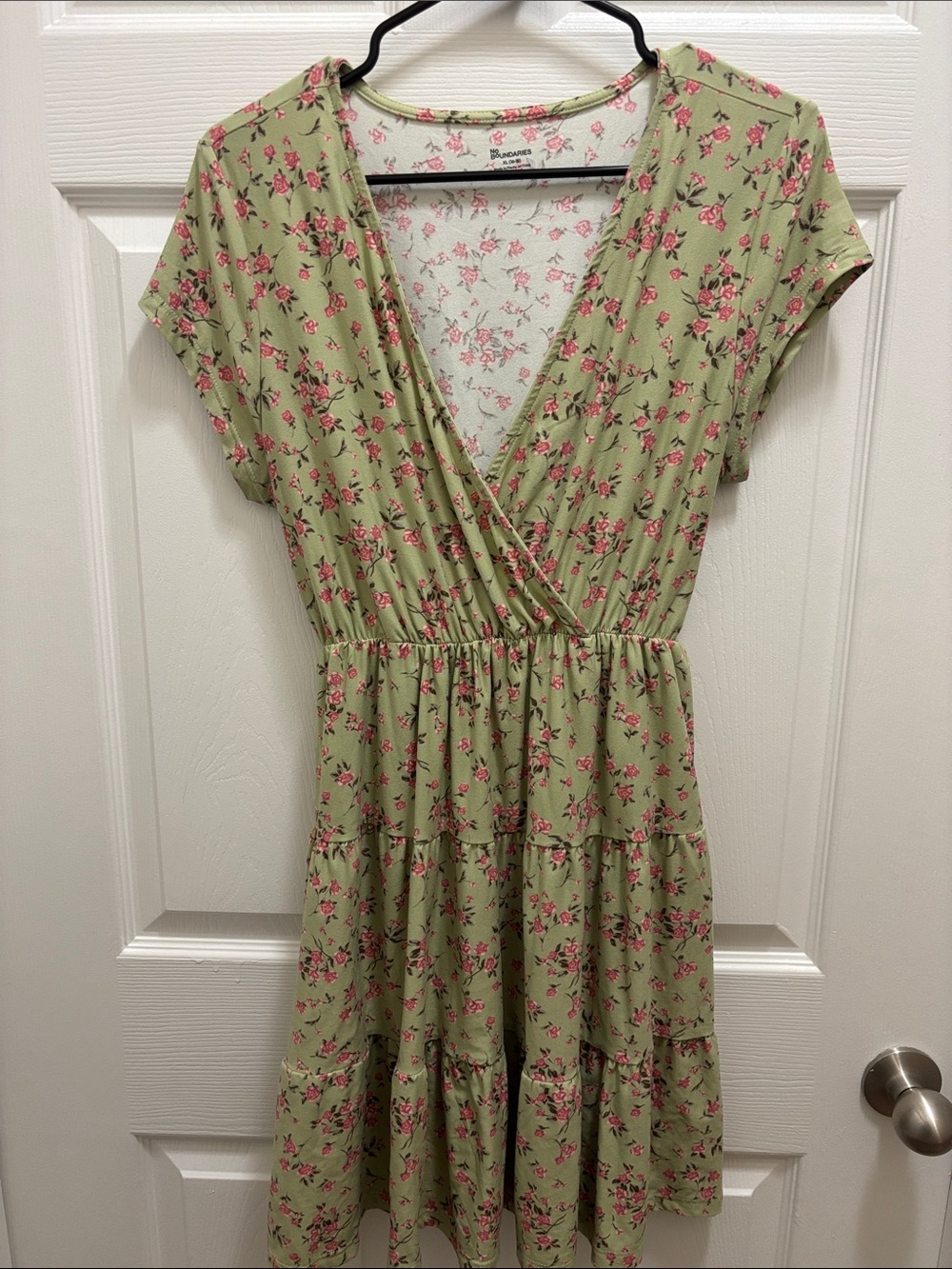 Universal Thread Sage Green Floral Wrap-Style Mini Dress